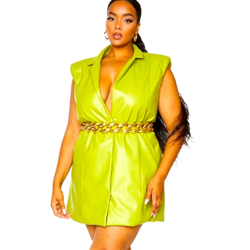 PrettyLittleThing Faux Leather Sleeveless Blazer Dress Plus Size 14 NWT